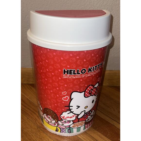 Rare 2014 Sanrio Hello Kitty Red Cafe Time Trash Recycle Bin With Lid NEW! 13” - Picture 3 of 10